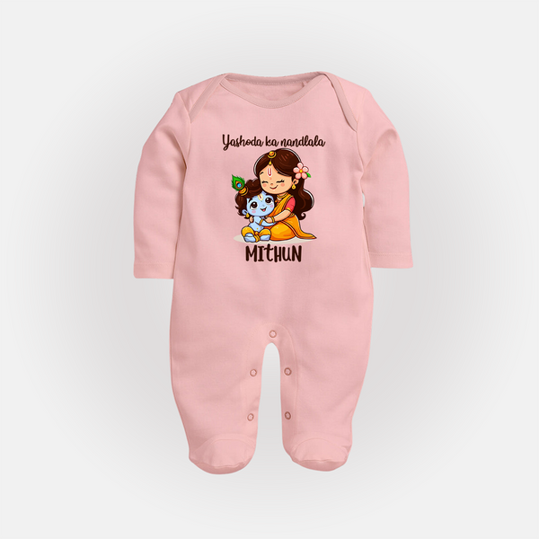 Yashoda Ka Nandlala Sleep Suit / Full Sleeve Bodysuit | Custom Sleep Suit / Full Sleeve Bodysuit for Krishna's Nandlala - BABY PINK - New Born (Chest 7.5")