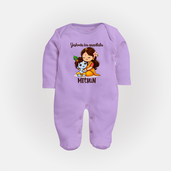 Yashoda Ka Nandlala Sleep Suit / Full Sleeve Bodysuit | Custom Sleep Suit / Full Sleeve Bodysuit for Krishna's Nandlala - LILAC - New Born (Chest 7.5")