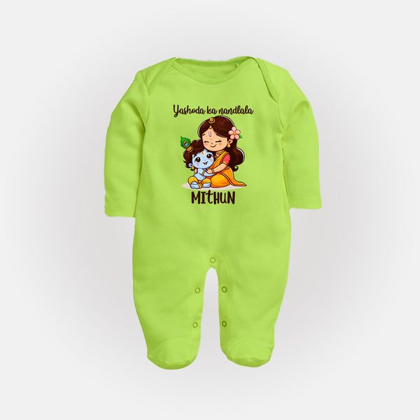 Yashoda Ka Nandlala Sleep Suit / Full Sleeve Bodysuit | Custom Sleep Suit / Full Sleeve Bodysuit for Krishna's Nandlala - LIME GREEN - New Born (Chest 7.5")
