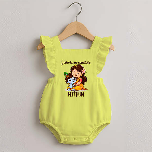 Yashoda Ka Nandlala Romper Frock | Custom Romper Frock for Krishna's Nandlala - PASTEL YELLOW - 0 - 3 Months Old (Chest 19")