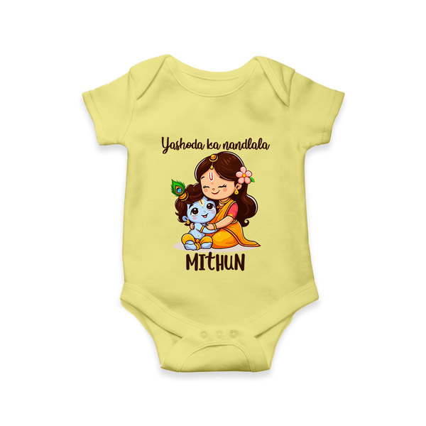 Yashoda Ka Nandlala Romper / Onesie | Custom Romper / Onesie for Krishna's Nandlala - PASTEL YELLOW - New Born (Chest 14")