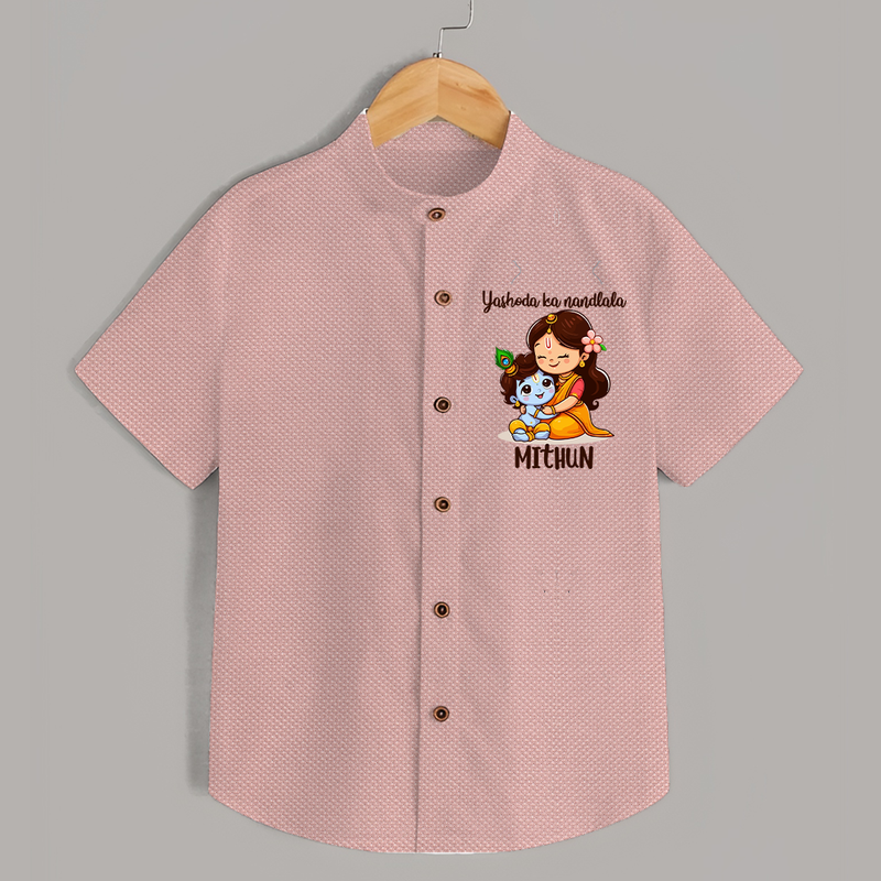 Yashoda Ka Nandlala Shirt | Custom Shirt for Krishna's Nandlala - PEACH - 0 - 6 Months Old (Chest 23")