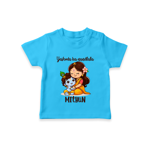 Yashoda Ka Nandlala T-shirt | Custom T-shirt for Krishna's Nandlala - SKY BLUE - 0-5 Months Old (Chest 17")