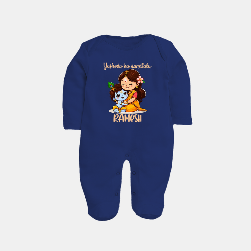 Yashoda Ka Nandlala Sleep Suit / Full Sleeve Bodysuit | Custom Sleep Suit / Full Sleeve Bodysuit for Krishna's Nandlala - NAVY BLUE - New Born (Chest 7.5")
