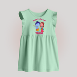 Pugari Radha Rani Baby Frock | Personalized Baby Frock for Krishna and Radha Fans - MINT GREEN - 0 - 3 Months Old (Chest 17")