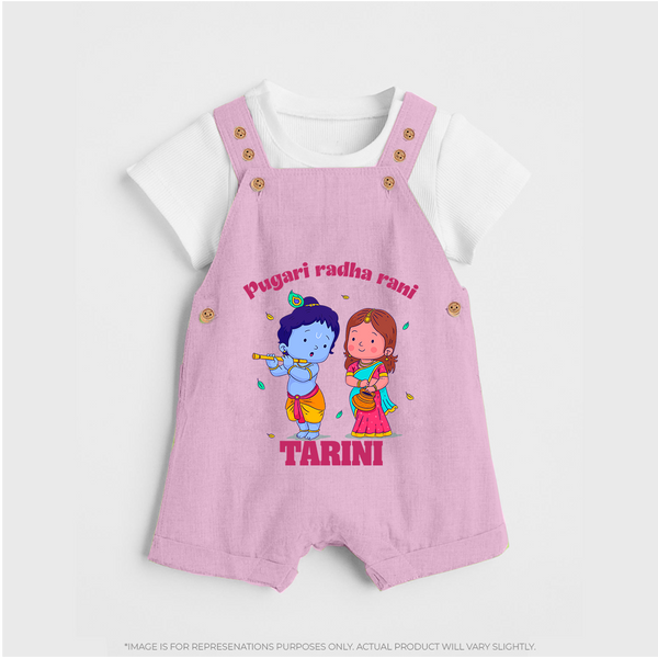 Pugari Radha Rani Dungaree Set | Personalized Dungaree Set for Krishna and Radha Fans - BABY PINK - 0 - 5 Months Old (Chest 18")