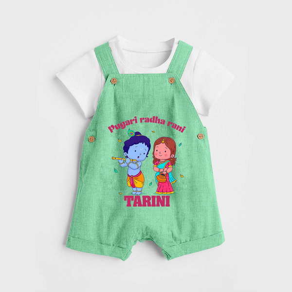 Pugari Radha Rani Dungaree Set | Personalized Dungaree Set for Krishna and Radha Fans - GREEN - 0 - 5 Months Old (Chest 18")