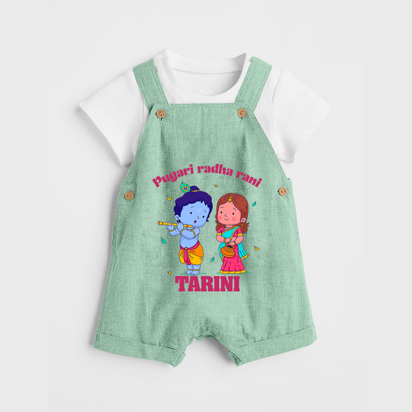 Pugari Radha Rani Dungaree Set | Personalized Dungaree Set for Krishna and Radha Fans - MINT GREEN - 0 - 5 Months Old (Chest 18")