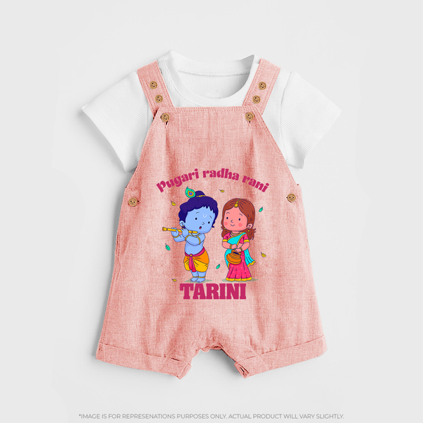 Pugari Radha Rani Dungaree Set | Personalized Dungaree Set for Krishna and Radha Fans - PEACH - 0 - 5 Months Old (Chest 18")