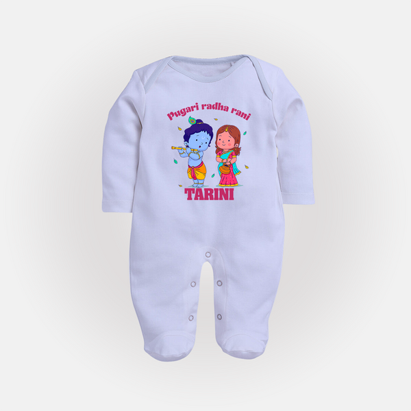Pugari Radha Rani Sleep Suit | Personalized Sleep Suit for Krishna and Radha Fans - BABY BLUE - New Born (Chest 7.5")