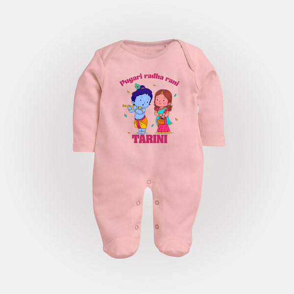 Pugari Radha Rani Sleep Suit | Personalized Sleep Suit for Krishna and Radha Fans - BABY PINK - New Born (Chest 7.5")