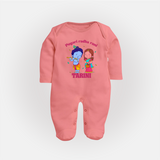 Pugari Radha Rani Sleep Suit | Personalized Sleep Suit for Krishna and Radha Fans - PEACH - New Born (Chest 7.5")