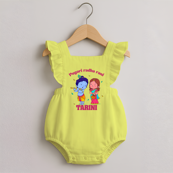 Pugari Radha Rani Romper Frock | Personalized Romper Frock for Krishna and Radha Fans - PASTEL YELLOW - 0 - 3 Months Old (Chest 19")