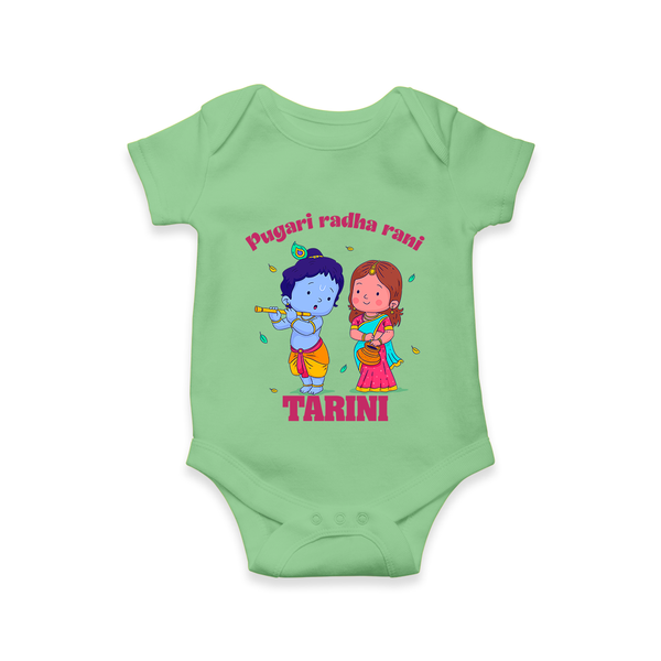 Pugari Radha Rani Romper / onesie | Personalized Romper / onesie for Krishna and Radha Fans - GREEN - New Born (Chest 14")