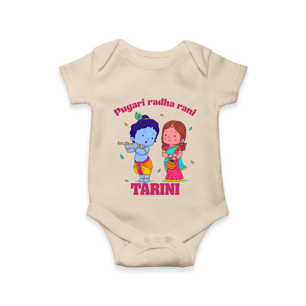 Pugari Radha Rani Romper / onesie | Personalized Romper / onesie for Krishna and Radha Fans - IVORY - New Born (Chest 14")