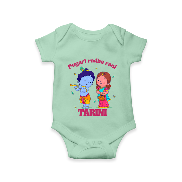 Pugari Radha Rani Romper / onesie | Personalized Romper / onesie for Krishna and Radha Fans - MINT GREEN - New Born (Chest 14")