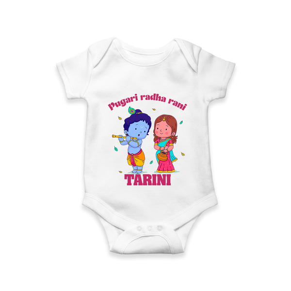 Pugari Radha Rani Romper / onesie | Personalized Romper / onesie for Krishna and Radha Fans - WHITE - New Born (Chest 14")
