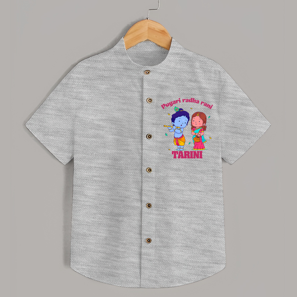 Pugari Radha Rani Shirt | Personalized Shirt for Krishna and Radha Fans - GREY - 0 - 6 Months Old (Chest 23")