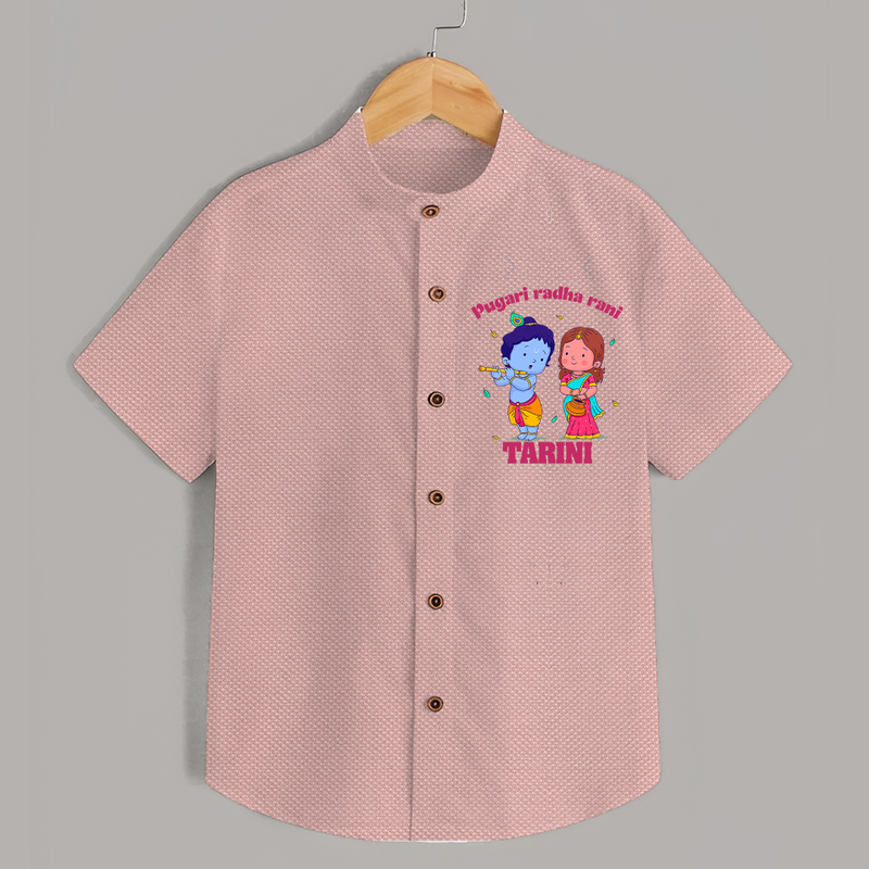 Pugari Radha Rani Shirt | Personalized Shirt for Krishna and Radha Fans - PEACH - 0 - 6 Months Old (Chest 23")