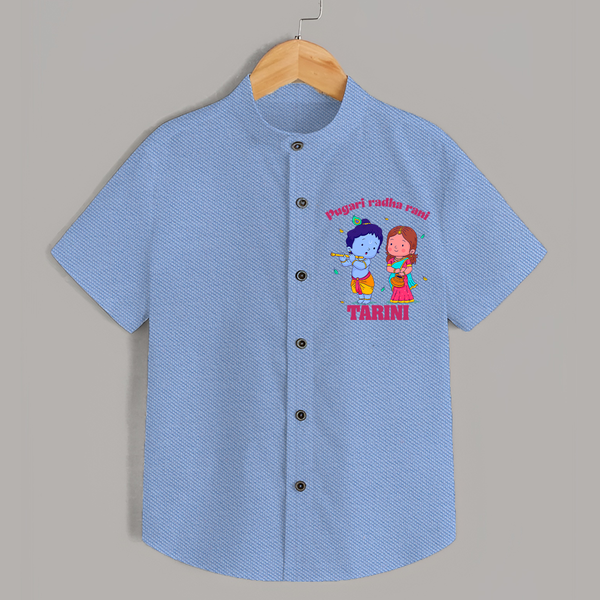 Pugari Radha Rani Shirt | Personalized Shirt for Krishna and Radha Fans - SKY BLUE - 0 - 6 Months Old (Chest 23")