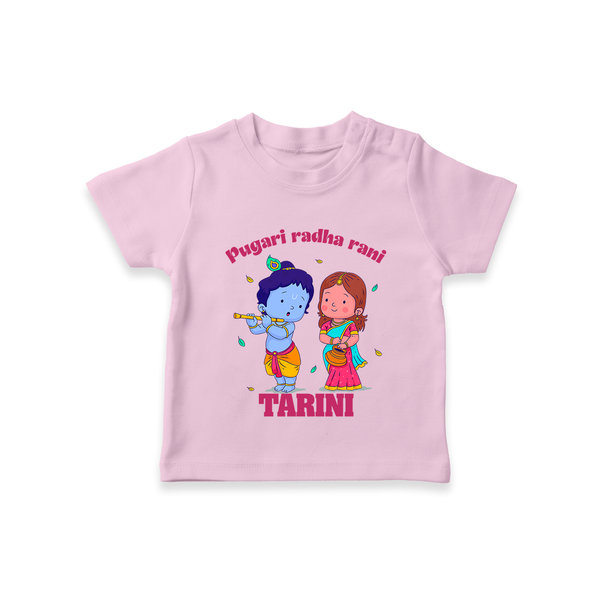 Pugari Radha Rani TShirt | Personalized TShirt for Krishna and Radha Fans - BABY PINK - 0-5 Months Old (Chest 17")