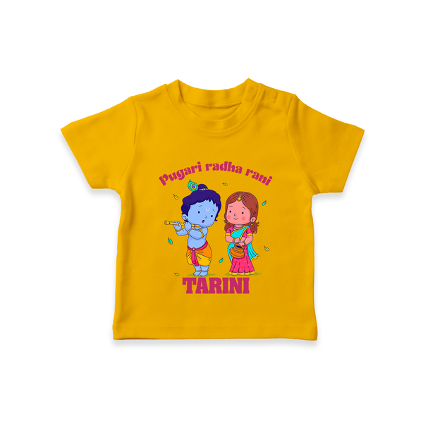Pugari Radha Rani TShirt | Personalized TShirt for Krishna and Radha Fans - CHROME YELLOW - 0-5 Months Old (Chest 17")