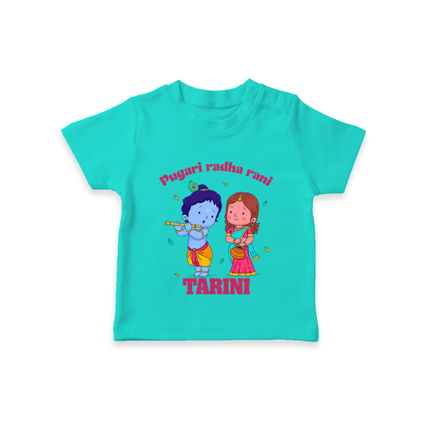 Pugari Radha Rani TShirt | Personalized TShirt for Krishna and Radha Fans - TEAL - 0-5 Months Old (Chest 17")