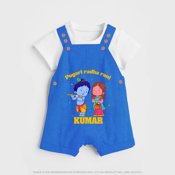 Pugari Radha Rani Dungaree Set | Personalized Dungaree Set for Krishna and Radha Fans - COBALT BLUE - 0 - 5 Months Old (Chest 18")