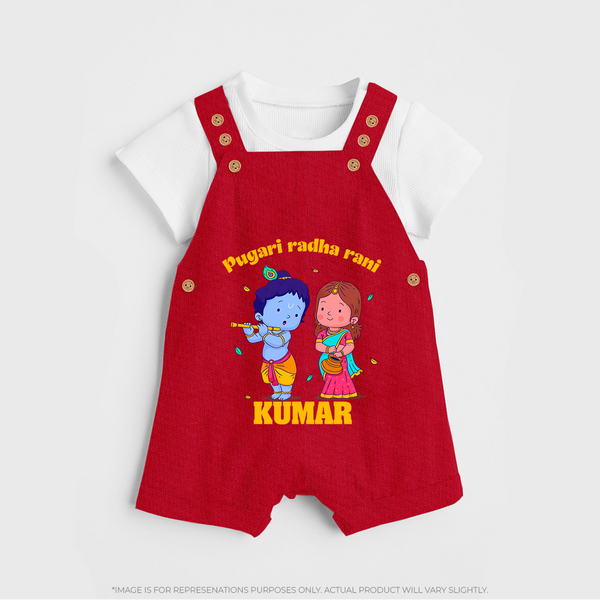 Pugari Radha Rani Dungaree Set | Personalized Dungaree Set for Krishna and Radha Fans - RED - 0 - 5 Months Old (Chest 18")
