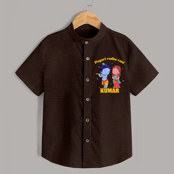 Pugari Radha Rani Shirt | Personalized Shirt for Krishna and Radha Fans - CHOCOLATE BROWN - 0 - 6 Months Old (Chest 23")
