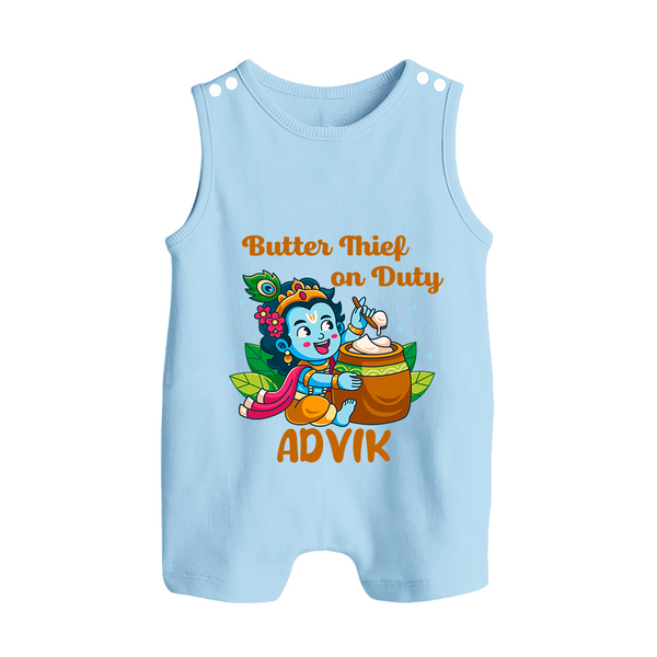 Butter Thief On Duty Romper Suit | Personalized Baby Romper Suit for Krishna's Mischief - BABY BLUE - 0 - 5 Months Old (Chest 18")