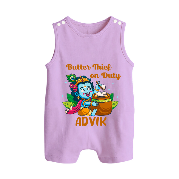 Butter Thief On Duty Romper Suit | Personalized Baby Romper Suit for Krishna's Mischief - LILAC - 0 - 5 Months Old (Chest 18")