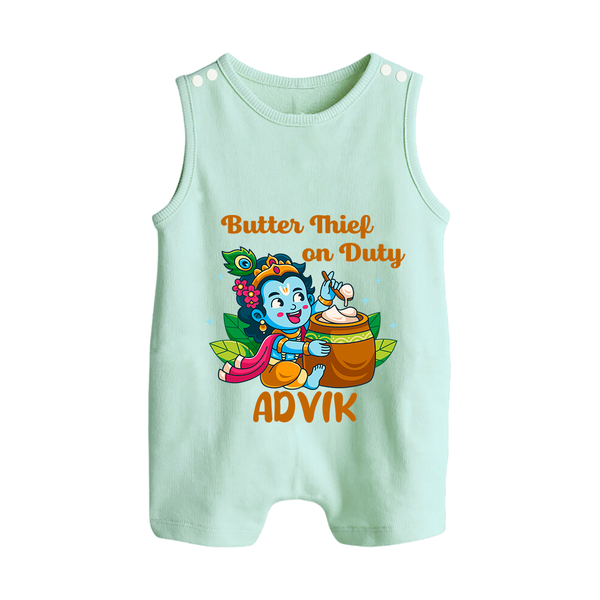 Butter Thief On Duty Romper Suit | Personalized Baby Romper Suit for Krishna's Mischief - MINT GREEN - 0 - 5 Months Old (Chest 18")