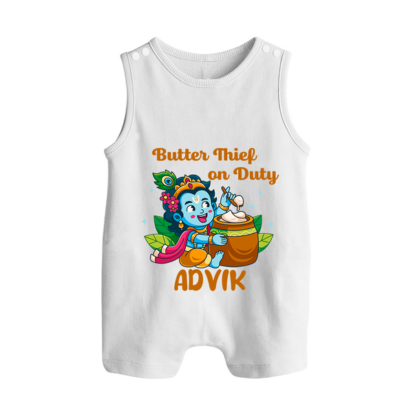 Butter Thief On Duty Romper Suit | Personalized Baby Romper Suit for Krishna's Mischief - WHITE - 0 - 5 Months Old (Chest 18")