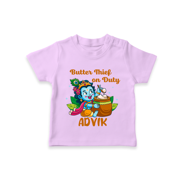 Butter Thief On Duty TShirt | Personalized Baby TShirt for Krishna's Mischief - LILAC - 0-5 Months Old (Chest 17")