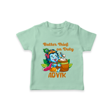 Butter Thief On Duty TShirt | Personalized Baby TShirt for Krishna's Mischief - MINT GREEN - 0-5 Months Old (Chest 17")
