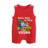 Butter Thief On Duty Romper Suit | Personalized Baby Romper Suit for Krishna's Mischief - RED - 0 - 5 Months Old (Chest 18")
