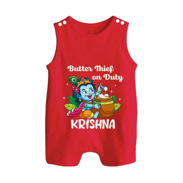 Butter Thief On Duty Romper Suit | Personalized Baby Romper Suit for Krishna's Mischief - RED - 0 - 5 Months Old (Chest 18")