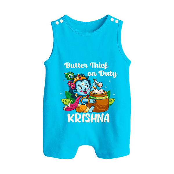 Butter Thief On Duty Romper Suit | Personalized Baby Romper Suit for Krishna's Mischief - SKY BLUE - 0 - 5 Months Old (Chest 18")