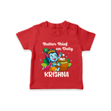 Butter Thief On Duty TShirt | Personalized Baby TShirt for Krishna's Mischief - RED - 0-5 Months Old (Chest 17")