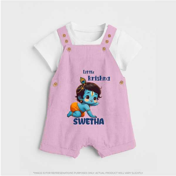 Little Krishna Dungaree Set | Custom Baby Dungaree Set for Your Little Krishna - BABY PINK - 0 - 5 Months Old (Chest 18")