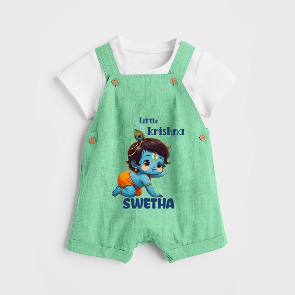 Little Krishna Dungaree Set | Custom Baby Dungaree Set for Your Little Krishna - GREEN - 0 - 5 Months Old (Chest 18")