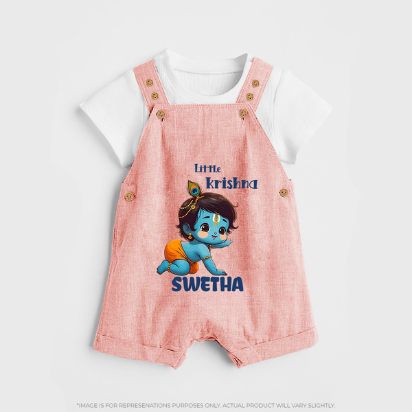 Little Krishna Dungaree Set | Custom Baby Dungaree Set for Your Little Krishna - PEACH - 0 - 5 Months Old (Chest 18")