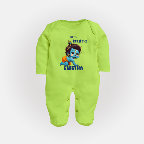 Little Krishna Sleep Suit | Custom Baby Sleep Suit for Your Little Krishna - LIME GREEN - New Born (Chest 7.5")