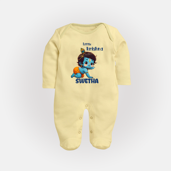 Little Krishna Sleep Suit | Custom Baby Sleep Suit for Your Little Krishna - PASTEL YELLOW - New Born (Chest 7.5")