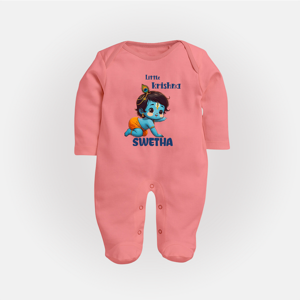 Little Krishna Sleep Suit | Custom Baby Sleep Suit for Your Little Krishna - PEACH - New Born (Chest 7.5")