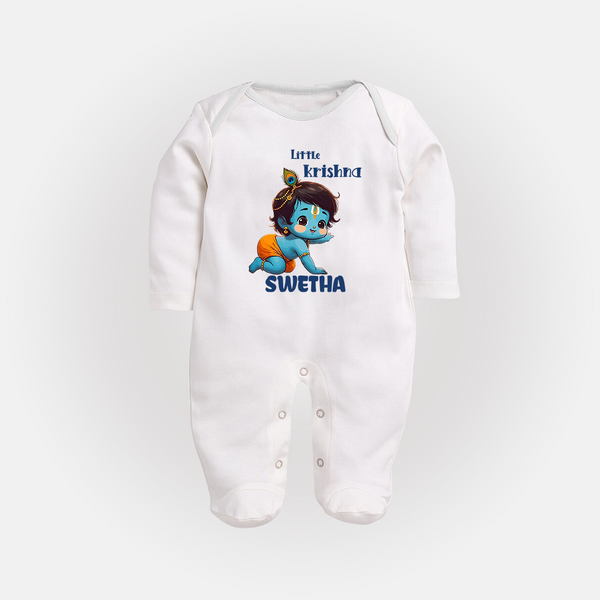Little Krishna Sleep Suit | Custom Baby Sleep Suit for Your Little Krishna - WHITE - New Born (Chest 7.5")