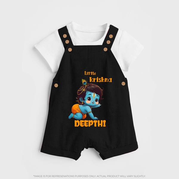 Little Krishna Dungaree Set | Custom Baby Dungaree Set for Your Little Krishna - BLACK - 0 - 5 Months Old (Chest 18")
