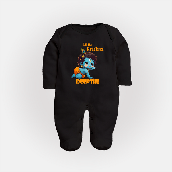 Little Krishna Sleep Suit | Custom Baby Sleep Suit for Your Little Krishna - BLACK - New Born (Chest 7.5")