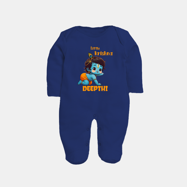 Little Krishna Sleep Suit | Custom Baby Sleep Suit for Your Little Krishna - NAVY BLUE - New Born (Chest 7.5")